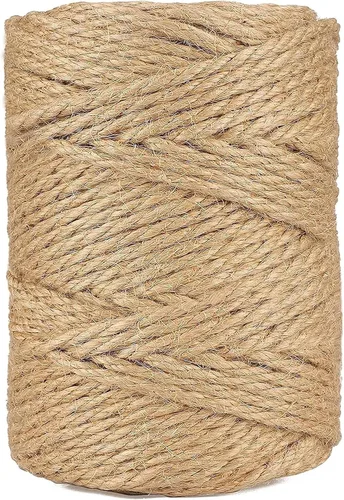 Cuerda de yute de 0.157 in, cuerda trenzada de yute natural de 328 pies, cuerda de yute marrón resistente y gruesa para manualidades, jardinería,