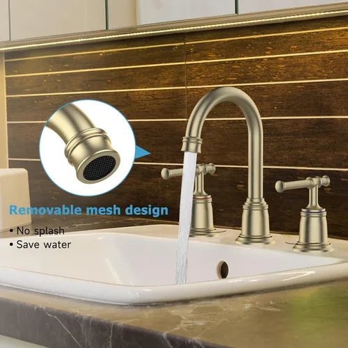 Miniatura 4 de Grifos clásicos de baño para fregadero de 3 agujeros, grifo de baño de 8 pulgadas, grifo de baño de oro cepillado generalizado con drenaje