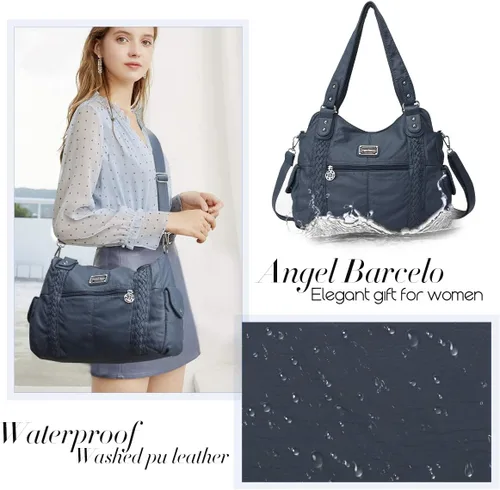 Miniatura 85 de Angel Barcelo - Bolsa de hombro amplia para mujer, diseño Hobo, cuero lavado