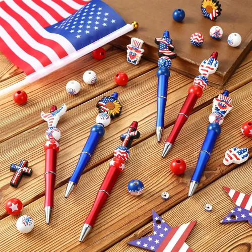 Miniatura 5 de Ctosree Juego de 36 bolígrafos patrióticos con cuentas de la bandera estadounidense, 250 bolígrafos de aniversario, regalo patriótico para el 4