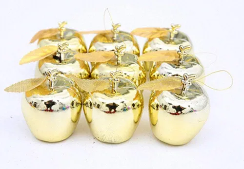 Miniatura 6 de Vpang 12 colgantes de árbol de Navidad, adornos colgantes de manzana, adornos para festivales, fiestas, adornos de boda (dorado)