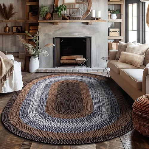 Miniatura 21 de Super Area Rugs - Alfombra trenzada rústica en tonos taupe y gris oscuro, ovalada para puerta/entrada principal, alfombra tejida para exteriores, 2