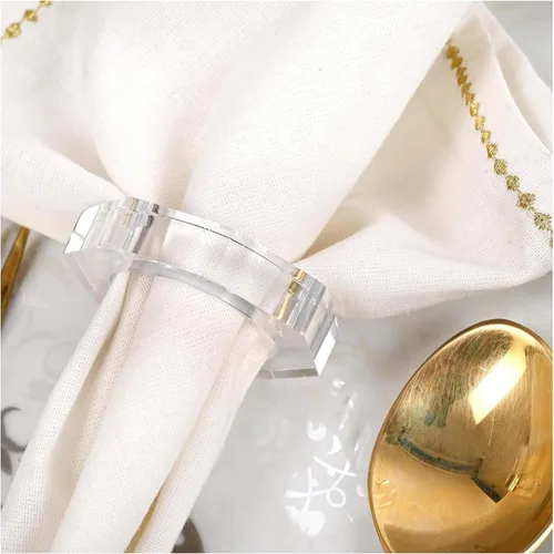 Juego de 12 servilleteros acrílicos – Diseño octágono transparente para Navidad, Acción de Gracias, decoración de mesa – Servilleteros de cristal