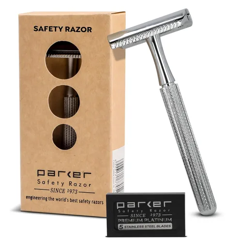 Parker 78R - Maquinilla de afeitar de seguridad de doble filo con 5 cuchillas de afeitar de seguridad, para mujeres y hombres, maquinilla de afeitar