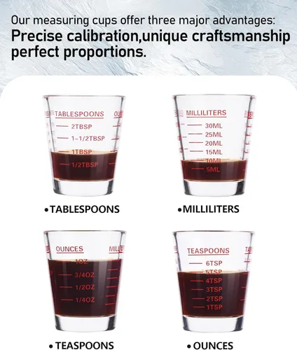 Miniatura 3 de SAIAOKJ Juego de Vasos de Chupito y Taza de Medición 2PAQUETE Vasos de Chupito Espresso de Vidrio Pesado Líquido 26 Mediciones Incrementales 1 OZ, 2