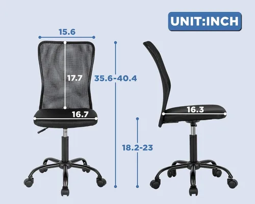 Miniatura 3 de Silla de oficina ergonómica – Silla de computadora con respaldo medio con altura ajustable, moderna giratoria sin brazos, soporte de espalda