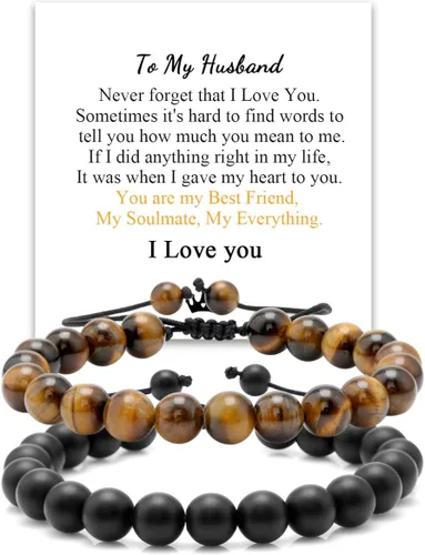 Pulsera de ojo de tigre de roca de lava para hombre, regalos para cumpleaños, aniversario, regalos de Navidad para hombres, papá, marido, hijo,