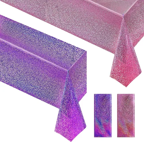 Miniatura 53 de 4 piezas de mantel de fiesta azul real holográfico de 40" x 108" con iridiscencia, mantel de plástico azul marino brillante para graduación, 4