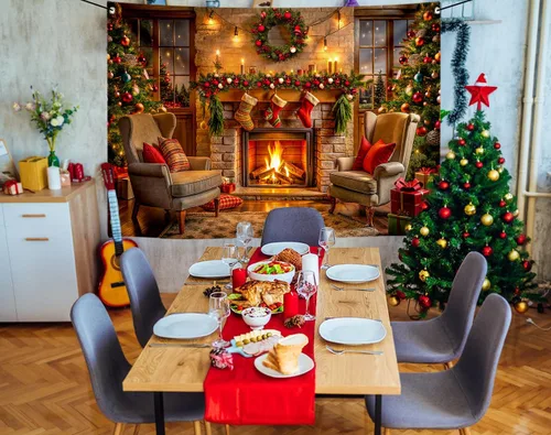 Miniatura 4 de Fondos de Navidad de 94.4 x 70.8 pulgadas, telón de fondo de fotografía de Navidad, telón de fondo de chimenea, fondo de Navidad para fotografía