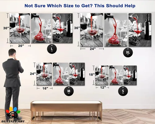 Miniatura 6 de Arte de pared de comedor y cocina, arte moderno para pared, cuadros para cocina y comedor, arte de pared de copas de vino tinto, arte de pared
