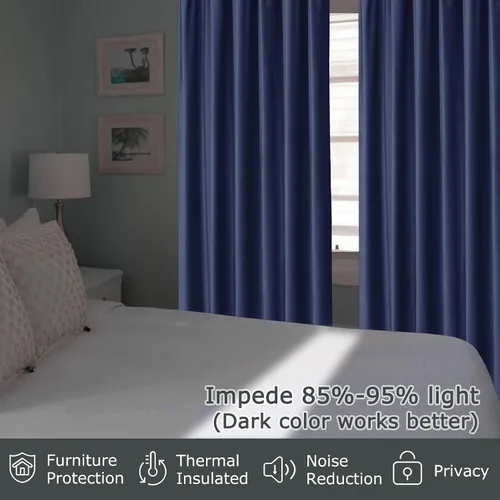 Miniatura 7 de Frelement Cortinas de cine – Cortinas de terciopelo para privacidad con forro opaco, ganchos planos, aislamiento térmico, 100 pulgadas de ancho x 96