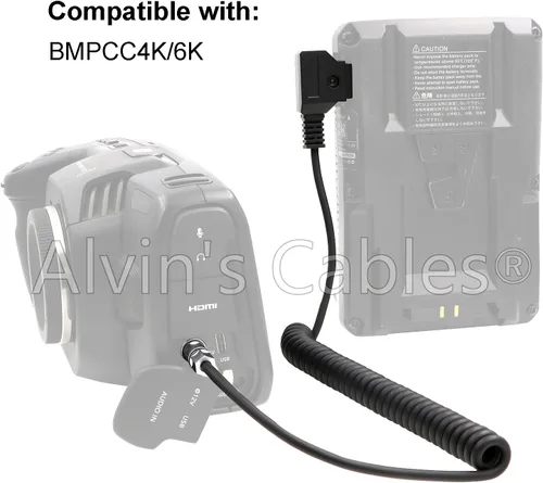 Miniatura 4 de Alvin's Cables Dtap a BMPCC 6K 4K Cable de alimentación en espiral para cámara Blackmagic Pocket Cinema 4K 6K Pro V Mount Batería, Weipu 2 pines