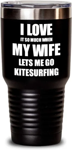 Miniatura 8 de EzGift Funny Kitesurfing Tumbler Gift Idea For Husband I Love It When My Wife Lets Me Sport Lover Joke Insulated Cup With Lid Black 20 Oz