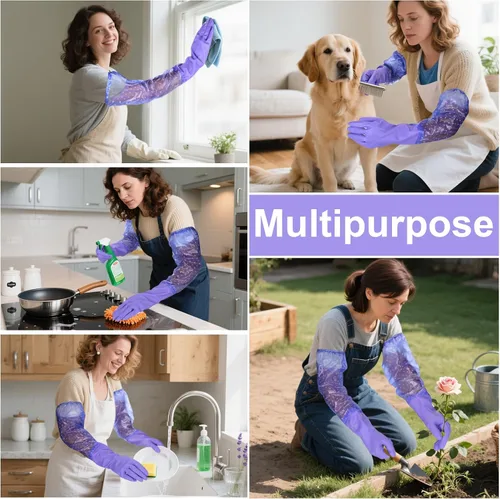 Miniatura 8 de XANGNIER Guantes largos para limpiar el baño, guantes impermeables resistentes a los productos químicos, longitud del codo, brazo completo de PVC 1