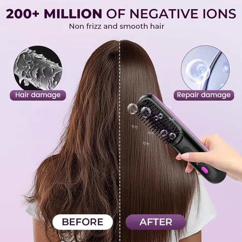 Miniatura 6 de Go Brush Pro - Cepillo alisador de pelo inalámbrico, mini cepillo alisador portátil para mujeres con 3 ajustes de temperatura, pantalla LED, peine