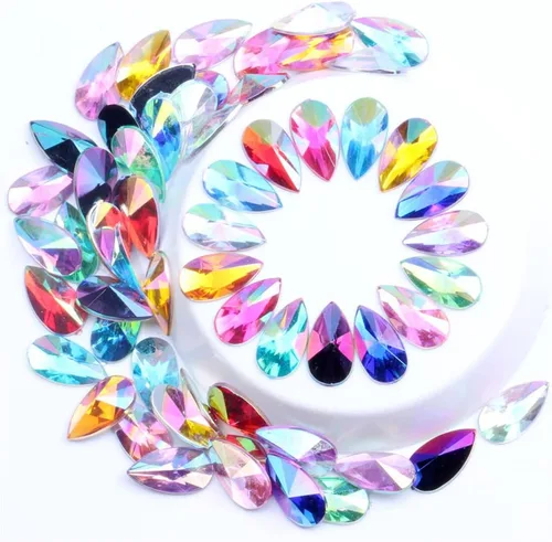 Miniatura 3 de 200 diamantes de imitación de gota de agua, diamantes de imitación de resina con parte trasera plana para manualidades, ropa, decoración de Verde AB