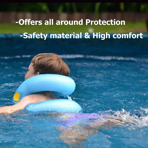 Miniatura 4 de Floaties - Chaleco de natación para niños, flotadores inflables portátiles para piscina, anillo de natación con hebilla de seguridad ajustable, Azul