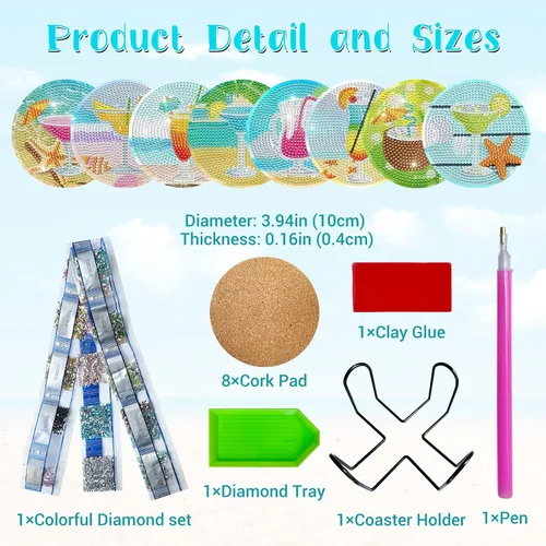 Miniatura 2 de CasaPopz Juego de 8 posavasos de arte de diamante con soporte para adultos, kits de posavasos de arte de diamantes antideslizantes para mujeres