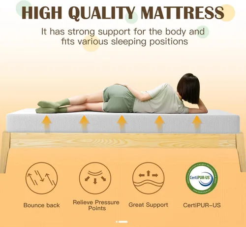 Miniatura 3 de PayLessHere Colchón de espuma viscoelástica, 8 in, infusión de té verde, gel refrescante, sin fibra de vidrio, certificado CertiPUR-US, transpirable