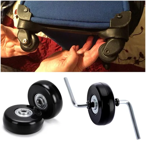 Miniatura 8 de OwnMy Juego de 4 ruedas de equipaje de 45mm x 18mm de repuesto, ruedas de maleta silenciosas de repuesto con tornillos negros, ejes, rodamientos