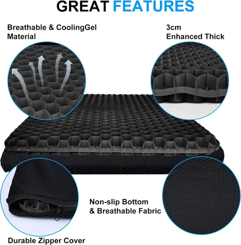 Miniatura 3 de Yimiyaa Cojín de Gel para Asiento, Cojín de Gel Grueso Doble en Forma de Huevo para Alivio del Dolor por Presión, Almohadillas Transpirables