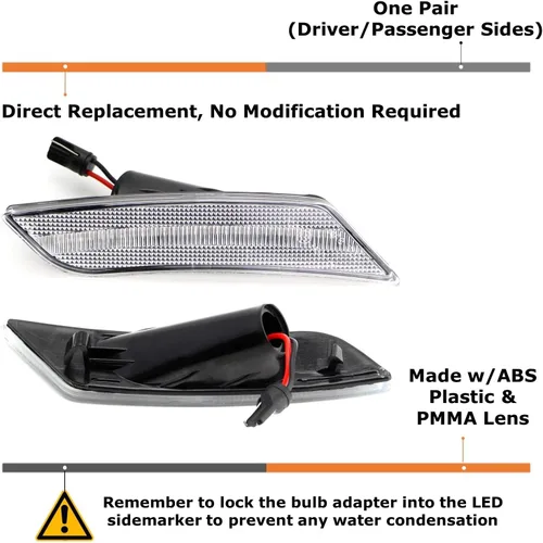 Miniatura 2 de iJDMTOY Kit de Luces Marcadoras Laterales LED Ámbar de Lente Transparente para Parachoques Compatible con Cadillac ATS 2013-2014, Cadillac XT5 2017