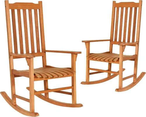 Miniatura 10 de Tangkula Mecedora para patio, para interiores y exteriores, de madera, para porche, jardín, balcón, sillón rústico de respaldo alto con capacidad