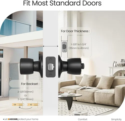 Miniatura 2 de HOSOM - Paquete de 1 perilla de puerta con cerradura y llave, perillas de puerta exterior color negro mate para dormitorio y baño, perilla de puerta