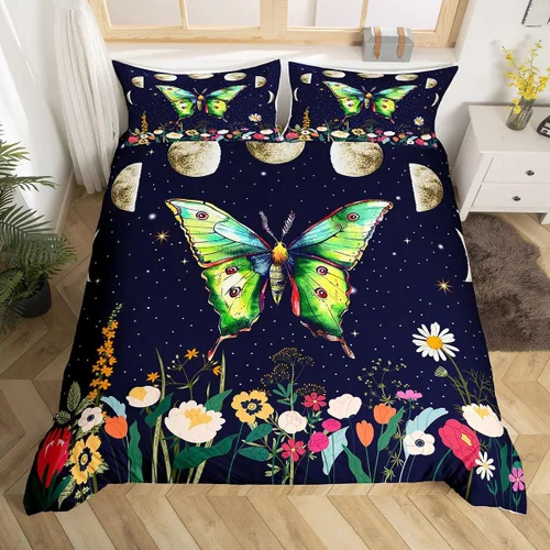 Miniatura 31 de Erosebridal Juego de ropa de cama con diseño de árbol de la vida, tamaño Queen para niños y niñas, diseño bohemio exótico de mariposa, funda