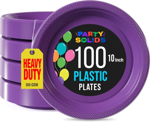 Miniatura 38 de Exquisitos platos de plástico rojo Party Solids para fiesta, platos desechables rojos de 9 pulgadas, juego de vajilla de plástico resistente, 100