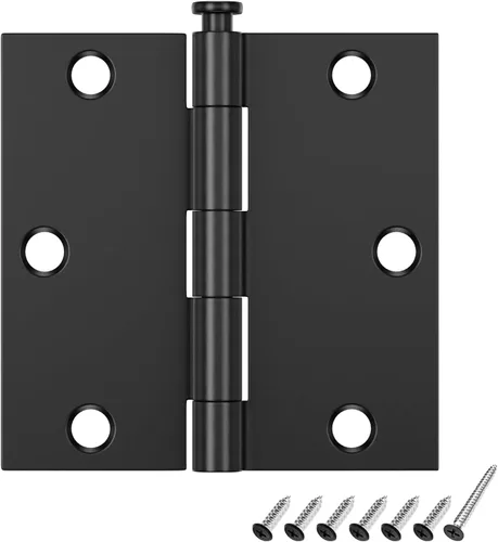Miniatura 9 de HOSOM Paquete de 6 bisagras de puerta negras de 3.5 pulgadas con esquina cuadrada, bisagra de puerta interior negra mate para puerta de armario