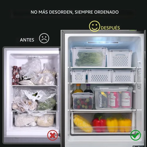 Miniatura 4 de HOTEC Paquete de 4 recipientes grandes de almacenamiento de frutas para refrigerador a prueba de fugas con colador extraíble, sin BPA, apto