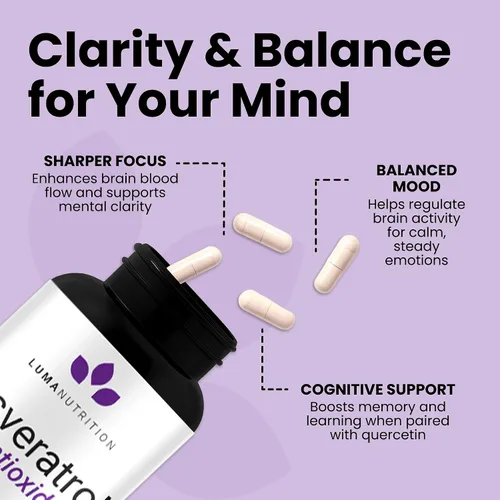 Miniatura 6 de Luma Nutrition Suplemento de Resveratrol de Alta Pureza - 98% Trans-Resveratrol - Antioxidante - Cápsulas de Resveratrol - Vegano y Sin Gluten - 60