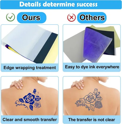 Miniatura 4 de Papel de transferencia de tatuajes, 100 hojas de papel de plantilla de tatuaje, papel de plantilla para tatuaje, tamaños A4, kit de plantillas