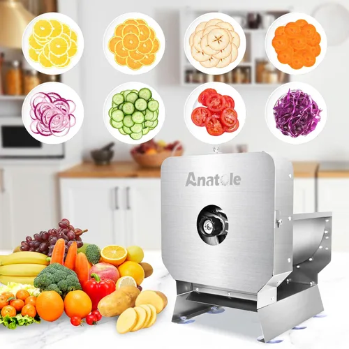 Miniatura 7 de Cortadora de verduras eléctrica Anatole, cortadora comercial de frutas, acero inoxidable, espesor ajustable de 0-0.4'', con modo manual para tomate