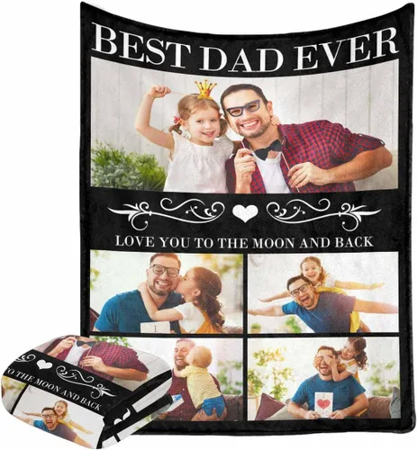 Miniatura 14 de Manta personalizada para el Día del Padre de parte de los niños, manta personalizada con fotos de Best Dad Ever, regalo de cumpleaños para papá