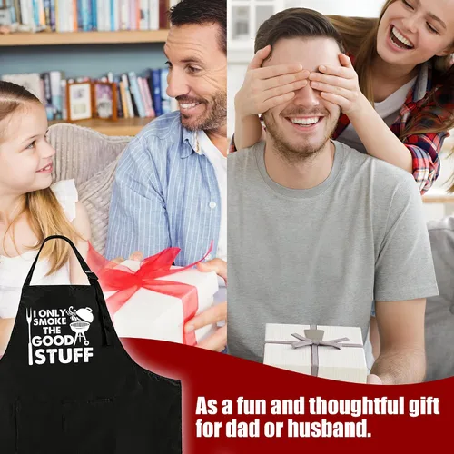 Miniatura 6 de Delantal divertido para hombres – I Only Smoke The Good Stuff – Delantal de cocina humorístico con 2 bolsillos y correa ajustable para el cuello