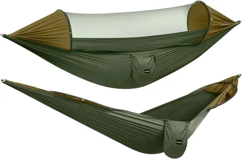 G4Free Hamaca Grande para Acampar con Mosquitero para 2 Personas Pop-up Paracaídas Ligera Hamacas Colgantes Correas para Árboles Cama Columpio para