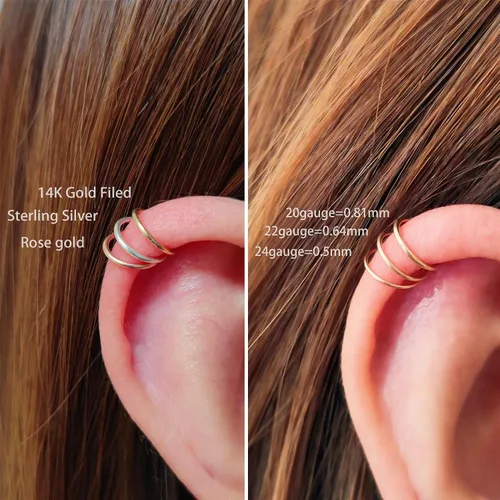 Miniatura 6 de Small Thin Hoop Earrings for Women,Tiny Huggie Hoop Rings for Cartilage,Helix,Targus,Conch,Nose,22g/24g/20g,14K Gold Filled/Sterling Silver/Rose