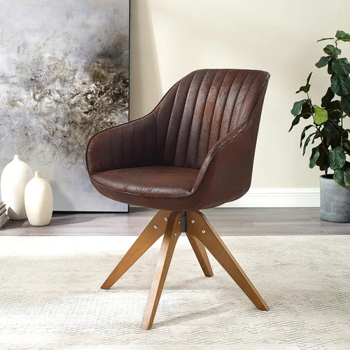 Miniatura 13 de Art Leon Silla de Oficina Sin Ruedas, Silla de Escritorio Moderna de Mediados de Siglo Sin Ruedas, Silla Giratoria de Acento con Patas de Madera