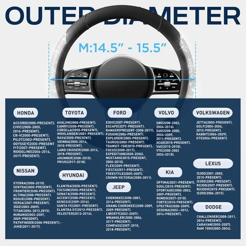 Miniatura 7 de PIC AUTO Funda para volante, purpurina de cristal brillante con cuero negro, ajuste universal de 14.5 a 15.5 pulgadas para volantes de automóvil