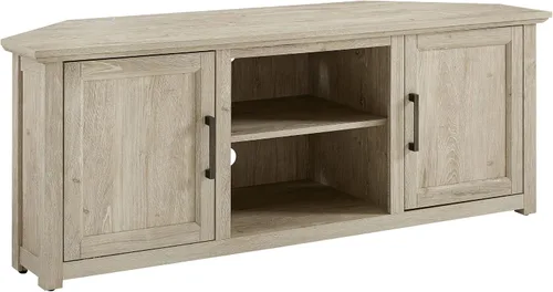 Crosley Furniture Camden - Soporte esquinero para televisores de más de 65 pulgadas, centro de entretenimiento con estantes de almacenamiento, roble