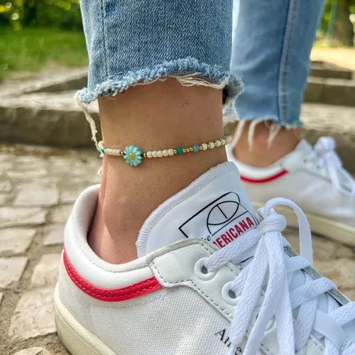 Miniatura 3 de Made by Nami Tobillera bohemia para surfista, impermeable y ajustable, con cuentas para mujer, hecha de cuerda de algodón encerado y cuentas