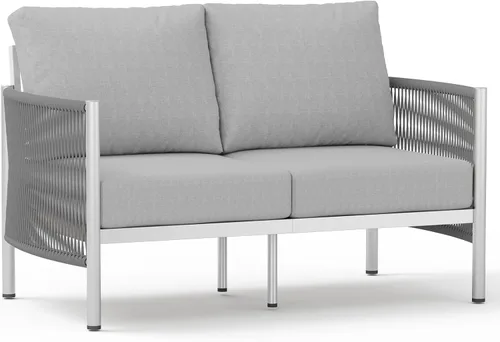 Miniatura 30 de Juego de muebles de aluminio para patio al aire libre con mesa de centro de doble capa, juegos de conversación de patio modernos de 4 piezas