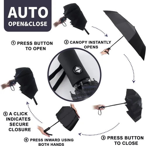 Miniatura 8 de Paraguas de viaje resistente al viento, automático, ligero, irrompible, de gran eficiencia, de SY Compact