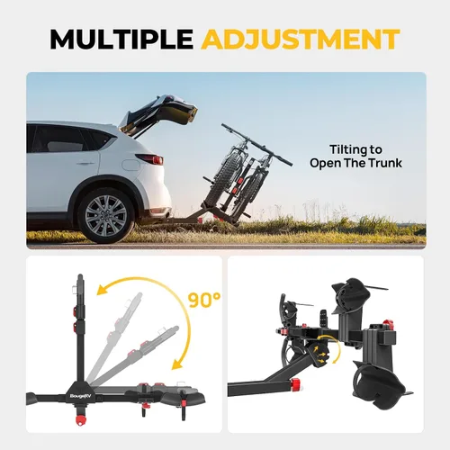 Miniatura 6 de BougeRV - Soporte de enganche para bicicletas de plataforma de 2 pulgadas con doble bloqueo para SUV y camiones, para 2 bicicletas, soporte