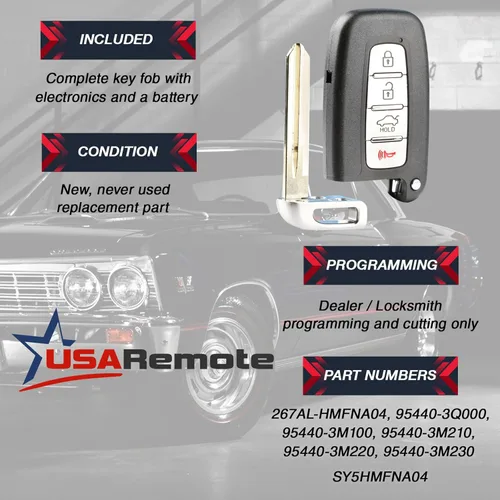 Miniatura 3 de Llavero compatible con Hyundai Kia Smart Keyless Entry Remote 2010 2011 2012 2013 2014 2015 (SY5HMFNA04)