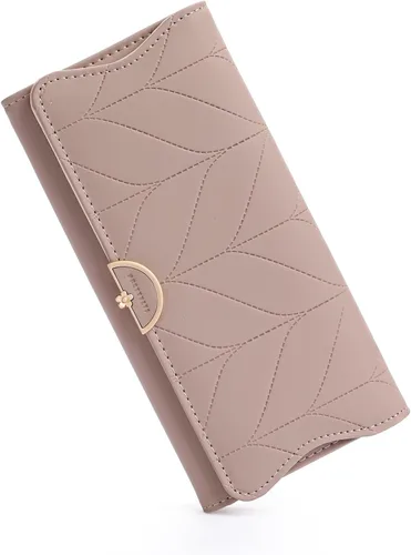 Cartera de cuero para mujer, triple pliegue con bloqueo RFID, tarjetero con bolsillo con cremallera, color gris oscuro, Minimalista