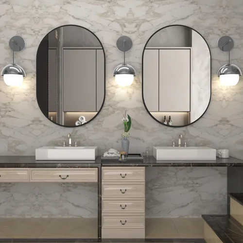 Miniatura 6 de Espejo ovalado de baño de 2 piezas, espejo de tocador de pared de cápsula, espejo de píldora de 20 x 30 pulgadas, espejo grande y moderno con marco