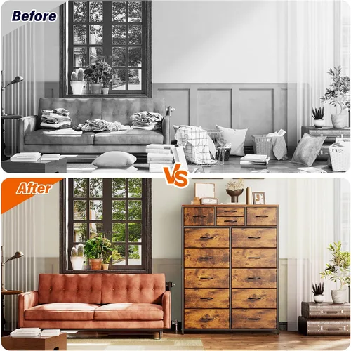 Miniatura 4 de EnHomee Cómodas altas para dormitorio con cajón, cómodas para dormitorio, cómodas de tela y cómodas para sala de estar, parte superior de madera